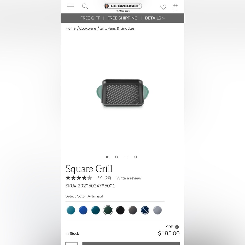 LE CREUSET - Square Grill Artichaut NWT